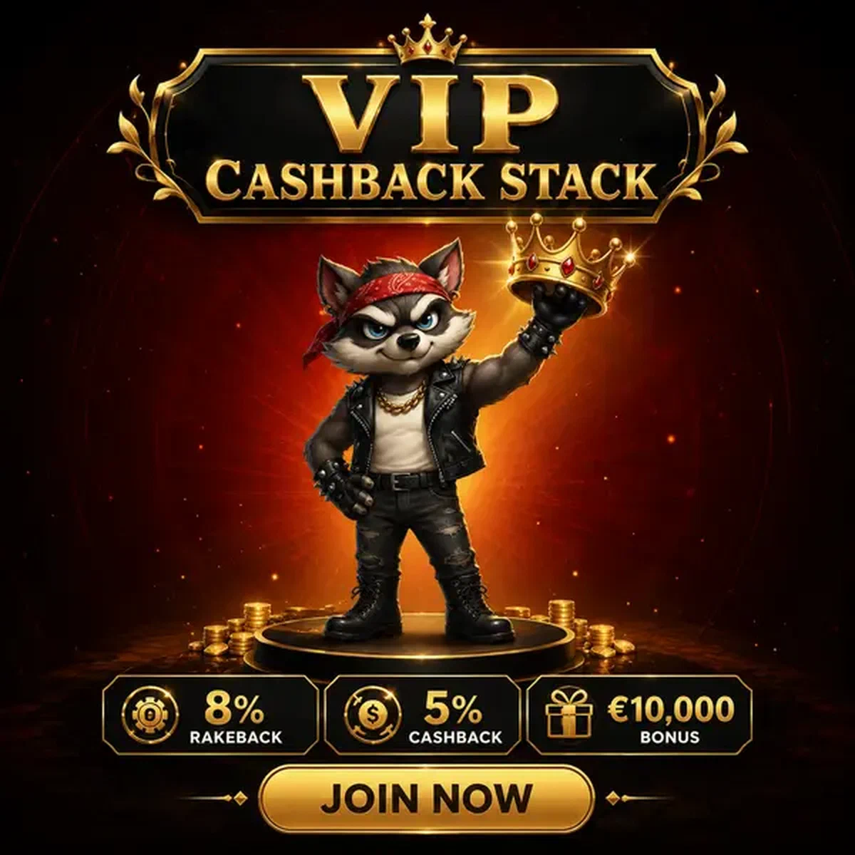 VIP Cashback Stack celebra con recompensas de bono de corona dorada en Platinum